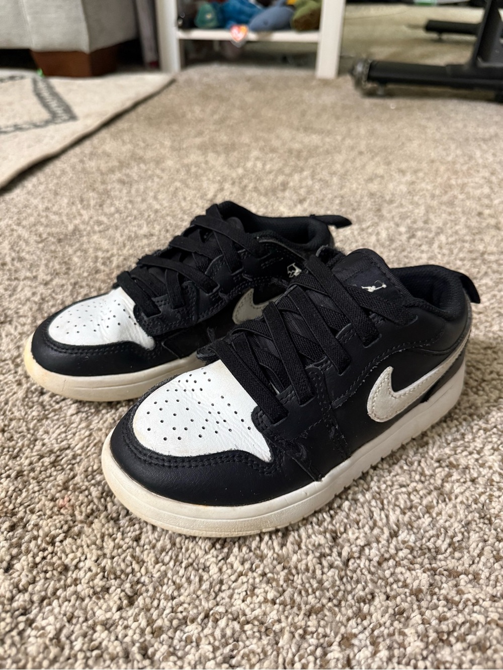 Kids Black & White Low-Top Jordans